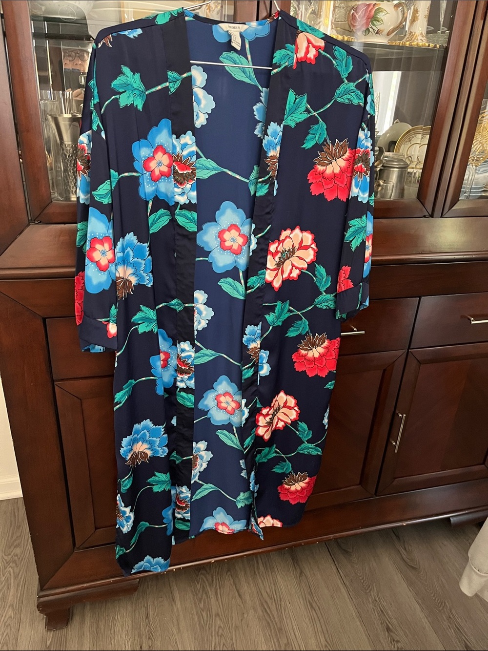 Forever 21 Navy Maxi Dress with Blue, Red, and Green Floral Print